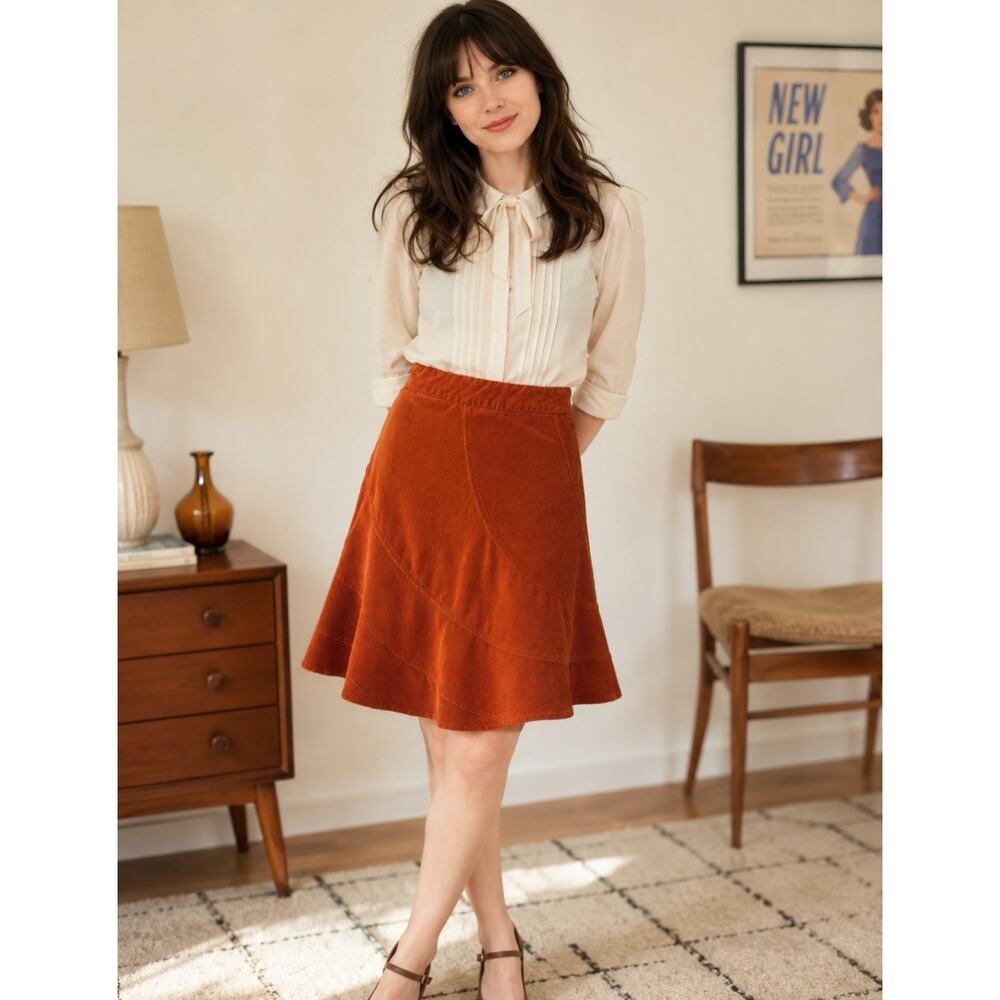 Max Mara Weekend Made in Italy Orange Corduroy Trumpet Tulip Skirt 8 Academia